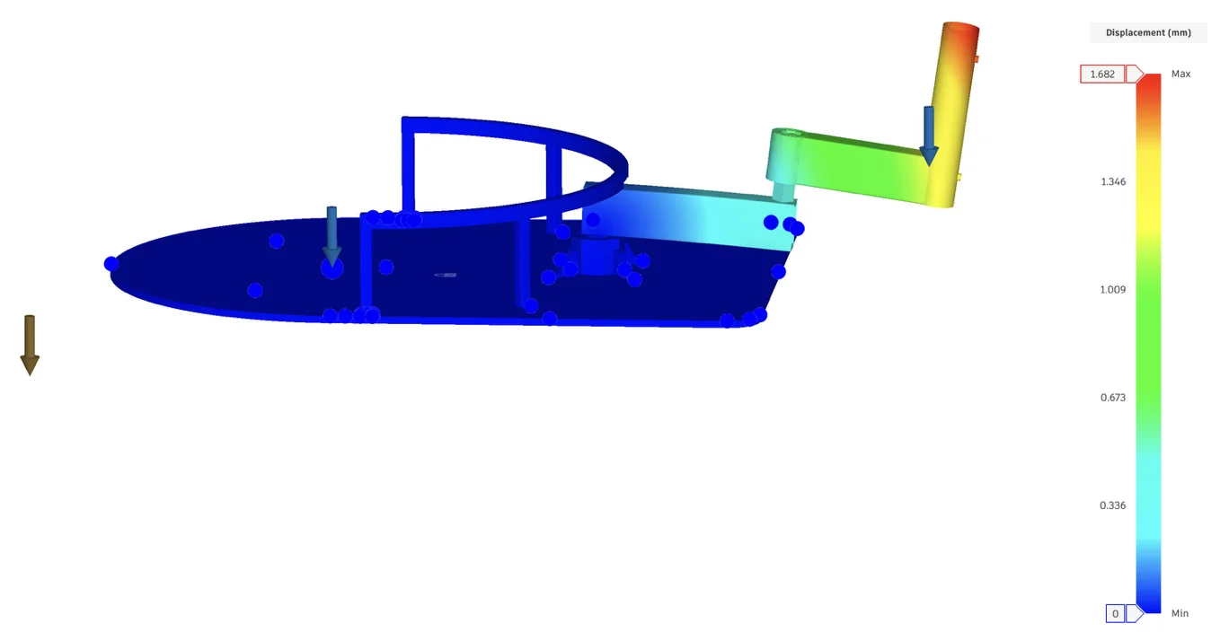 FEA displacement plot of the frame under load