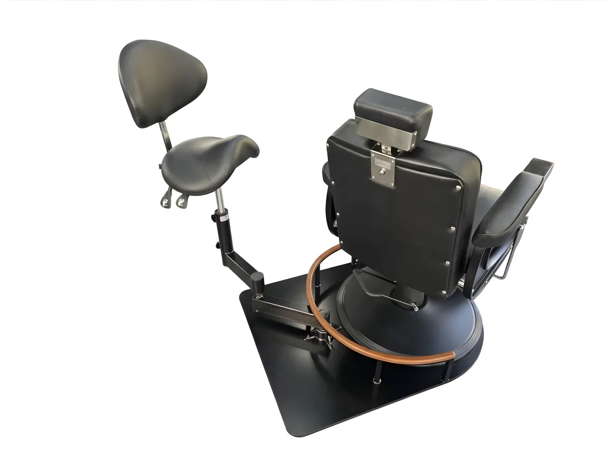 OctoStool with Ergo+ seat mounted to a barber chair